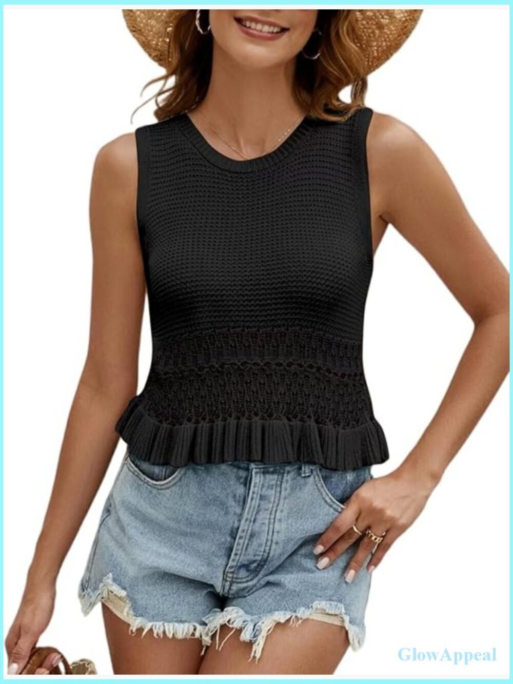 Cute Crochet Knit Sweater Vest Sleeveless Pullover Crop Tank Top Ruffle Hem